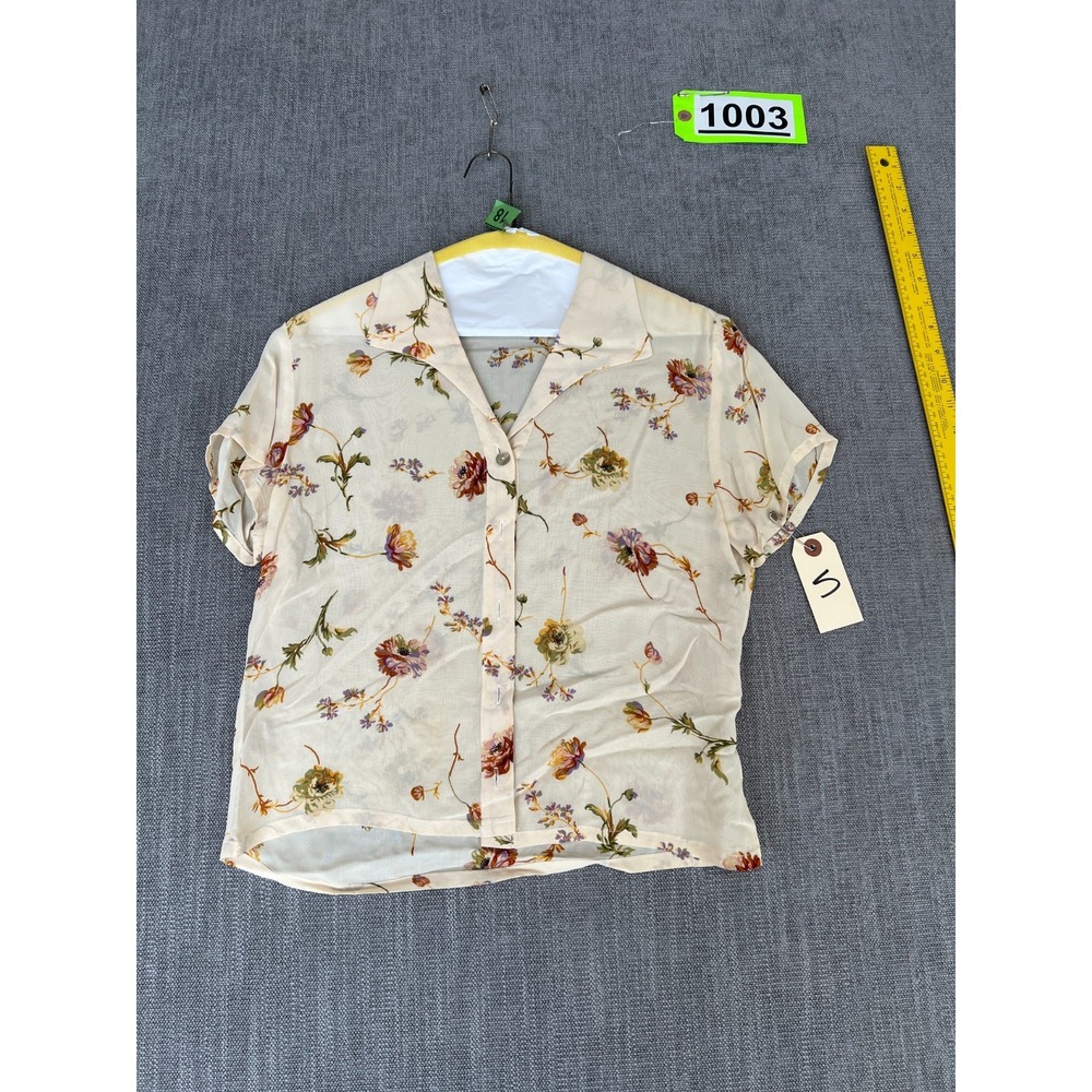 Vintage Trilogy Blouse Top Womens P Ivory Floral Soft Lightweight Button Front